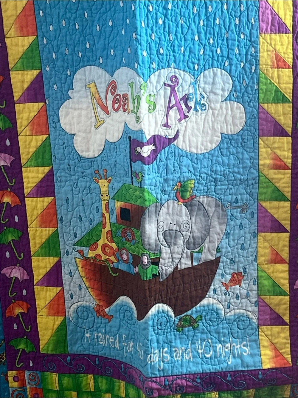 Noah's Ark Baby Quilt - Bright Blue & Yellow Nursery Throw